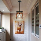 Farmhouse Pendant Light Metal Cage With Wooden Finish Rustic Lantern Chandelier