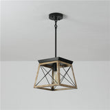 Farmhouse Pendant Light Metal Cage With Wooden Finish Rustic Lantern Chandelier