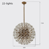 Glam Antique Pure Brass CrystalCrystal Flowers Firefly Sputnik Globe Pendant Ceiling Lighting Chandelier