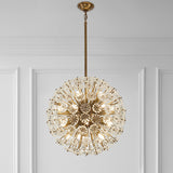 Glam Antique Pure Brass CrystalCrystal Flowers Firefly Sputnik Globe Pendant Ceiling Lighting Chandelier