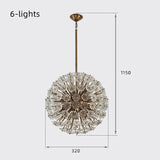 Glam Antique Pure Brass CrystalCrystal Flowers Firefly Sputnik Globe Pendant Ceiling Lighting Chandelier