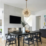 Glam Antique Pure Brass CrystalCrystal Flowers Firefly Sputnik Globe Pendant Ceiling Lighting Chandelier