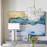 Hand-Blown Swirl Glass Bubble Chandelier – Mid-Century Modern Venetian Style Pendant Light in Antique Gold