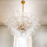 Hand-Blown Swirl Glass Bubble Chandelier – Mid-Century Modern Venetian Style Pendant Light in Antique Gold
