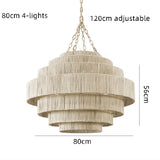 Hand-Woven Abaca Rope Tiered Chandelier  Natural Fiber Boho Pendant Light