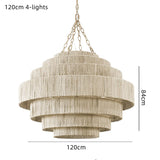 Hand-Woven Abaca Rope Tiered Chandelier  Natural Fiber Boho Pendant Light