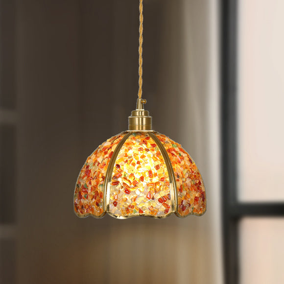 Handmade Crystal Chandelier - Retro American Style Copper Pendant Light