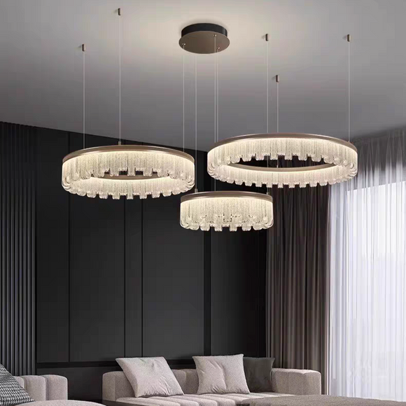 Modern Circular Crystal Rod Pendant Light Dimmable