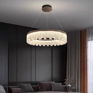 Modern Circular Crystal Rod Pendant Light Dimmable