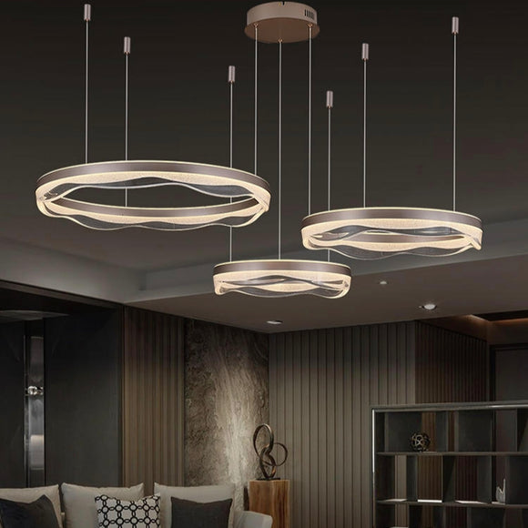 Modern Waves Circular Crystal Rod Pendant Light Dimmable