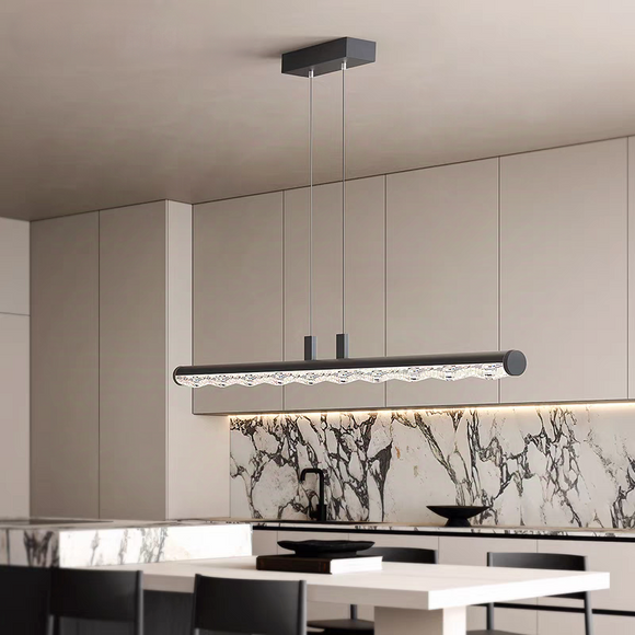 Modern Linear Crystal LED Island Pendant Light Fixture