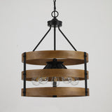 5-Light Ring Farmhouse Lamp Industrial Modern Wood and Metal Chandelier