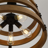 5-Light Ring Farmhouse Lamp Industrial Modern Wood and Metal Chandelier