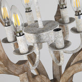 Rustic Wooden Chandelier with Candle-Style Lights