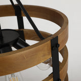 5-Light Ring Farmhouse Lamp Industrial Modern Wood and Metal Chandelier