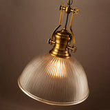 Industrial Vintage Pendant Light with Ribbed Glass Shade