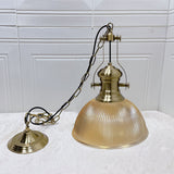 Industrial Vintage Pendant Light with Ribbed Glass Shade