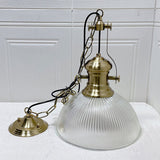 Industrial Vintage Pendant Light with Ribbed Glass Shade
