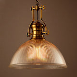 Industrial Vintage Pendant Light with Ribbed Glass Shade