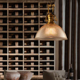 Industrial Vintage Pendant Light with Ribbed Glass Shade
