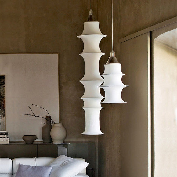 Layered Silk Fabric Pendant Lamp White Color Chandelier