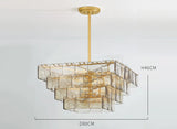 Luxe Art Deco Geometric Hand-Blown Rippled Gold Leaf Glass Panel Chandelier in Satin Brass