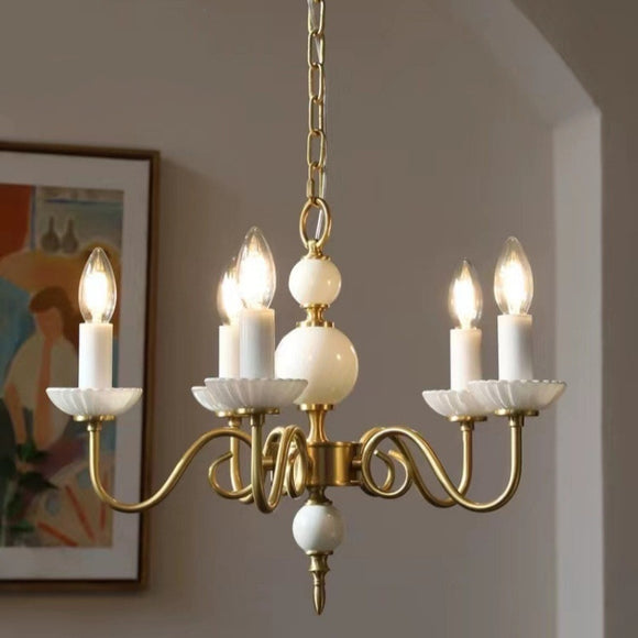 Luxury 3/5/6/8-Light Brass Glass Vintage Lamp Cream Glass Chandelier