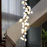 Luxury All-Copper Spiral Staircase Chandelier - Custom Length Frosted Glass Globe Pendant Light for High Ceiling Villa & Grand Lobby