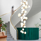 Luxury All-Copper Spiral Staircase Chandelier - Custom Length Frosted Glass Globe Pendant Light for High Ceiling Villa & Grand Lobby