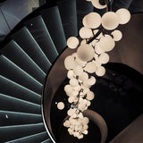 Luxury All-Copper Spiral Staircase Chandelier - Custom Length Frosted Glass Globe Pendant Light for High Ceiling Villa & Grand Lobby