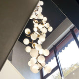 Luxury All-Copper Spiral Staircase Chandelier - Custom Length Frosted Glass Globe Pendant Light for High Ceiling Villa & Grand Lobby