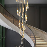 Luxury Modern Raindrop Crystal Chandelier Dimmable LED Gold Hanging Pendant Light Fixture for High Ceiling Staircase Duplex Villa Living Room