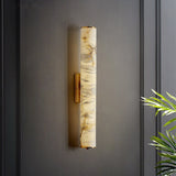 Luxury Modern Alabaster Cylindrical Wall Sconce – 3-Color Dimmable LED, Available in Black or Brass Finish