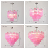 Mid-Century Modern Murano-Style Tiered Textured Glass Chandelier - Pastel Multi-Layer Cascading Pendant Light