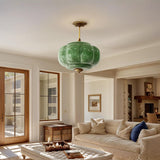 Mid-Century Modern Ribbed Glass Pendant Light – Vintage-Inspired Art Deco Ceiling Fixture