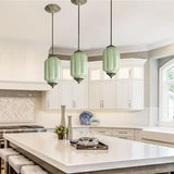 Mid-Century Modern Ribbed Glass Pendant Light – Vintage-Inspired Art Deco Ceiling Fixture with Aged Brass Hardware