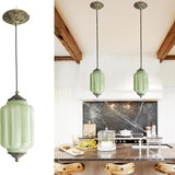 Mid-Century Modern Ribbed Glass Pendant Light – Vintage-Inspired Art Deco Ceiling Fixture with Aged Brass Hardware