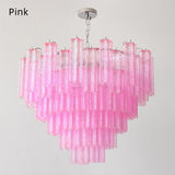 Mid-Century Modern Murano-Style Tiered Textured Glass Chandelier - Pastel Multi-Layer Cascading Pendant Light