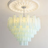 Mid-Century Modern Murano-Style Tiered Textured Glass Chandelier - Pastel Multi-Layer Cascading Pendant Light