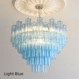 Mid-Century Modern Murano-Style Tiered Textured Glass Chandelier - Pastel Multi-Layer Cascading Pendant Light