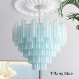 Mid-Century Modern Murano-Style Tiered Textured Glass Chandelier - Pastel Multi-Layer Cascading Pendant Light