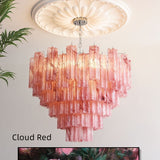 Mid-Century Modern Murano-Style Tiered Textured Glass Chandelier - Pastel Multi-Layer Cascading Pendant Light
