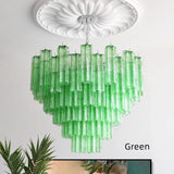 Mid-Century Modern Murano-Style Tiered Textured Glass Chandelier - Pastel Multi-Layer Cascading Pendant Light