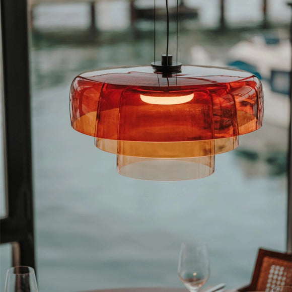 Modern Acrylic/Glass Pendant Light | Gradient Tinted Shade Chandelier