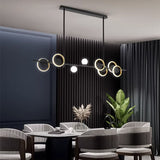 Modern Black LED Linear Pendant Light Minimalist Ring  Globe Dining Room Chandelier