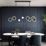 Modern Black LED Linear Pendant Light Minimalist Ring  Globe Dining Room Chandelier