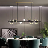 Modern Black LED Linear Pendant Light Minimalist Ring  Globe Dining Room Chandelier