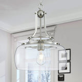Modern Farmhouse Foyer Pendant - Cage Frame with Large Clear Seeded Glass Bowl and Edison Bulbs