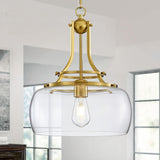 Modern Farmhouse Foyer Pendant - Cage Frame with Large Clear Seeded Glass Bowl and Edison Bulbs
