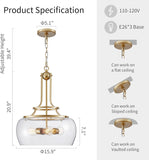 Modern Farmhouse Foyer Pendant - Cage Frame with Large Clear Seeded Glass Bowl and Edison Bulbs